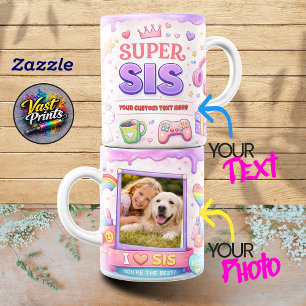 Mug Kawaii "Super Sis" Gaming & Collage de photos de l