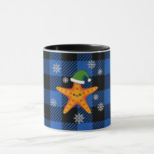 Mug Kawaii Xmas Starfish sur Blue Buffalo Motif