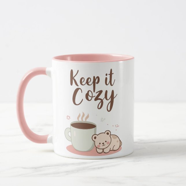 Mug "Keep it Cozy" with Sleepy Bear and Coffee (Gauche)