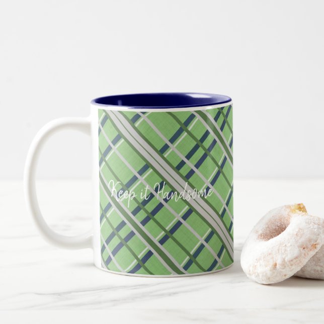 Mug Keep it Handsome Green Blue Plaid (With Donut)