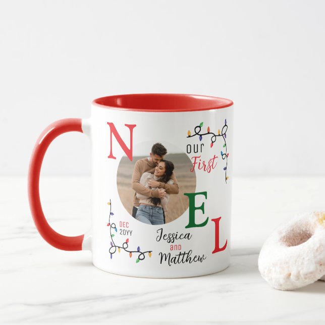 Mug Keepsaké Couples Photo Festif Colorful First Noel (Avec donut)