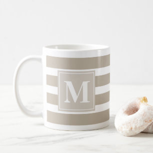 Mug Khaki moderne et bande blanche avec monogramme