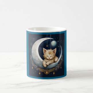 Mug Kitten Asleep Sur L'Objet Crescent Moon