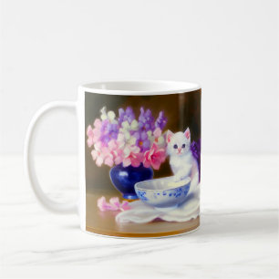 Mug Kitten blanc vintage avec ruban violet