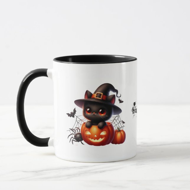 Mug Kitten noir dans un Citrouille d'Halloween (Gauche)