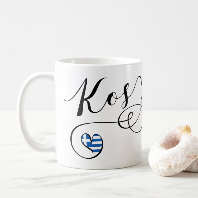 Mug Kos Coeur Dans Le Drapeau, Grèce, I Love Kos, Cos (Avec donut)