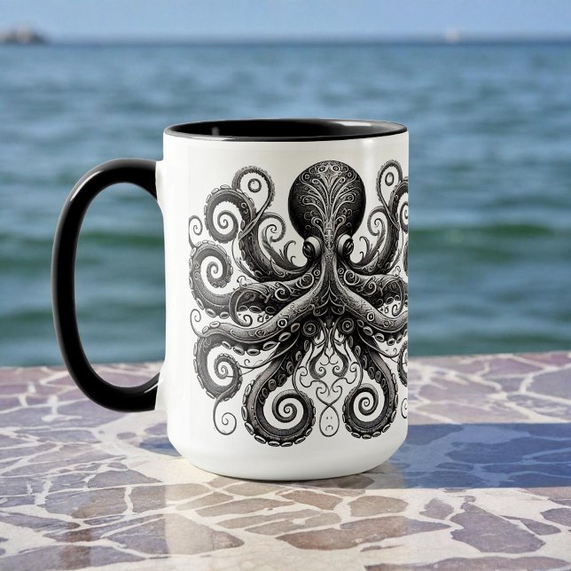 Mug Kraken Steampunk Octopus Ornate Black (Créateur téléchargé)