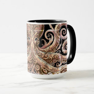 Mug Kraken Steampunk Octopus Ornate Gold et Noir