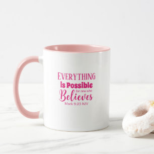 Mug La Bible de foi chrétienne Verse Croire rose