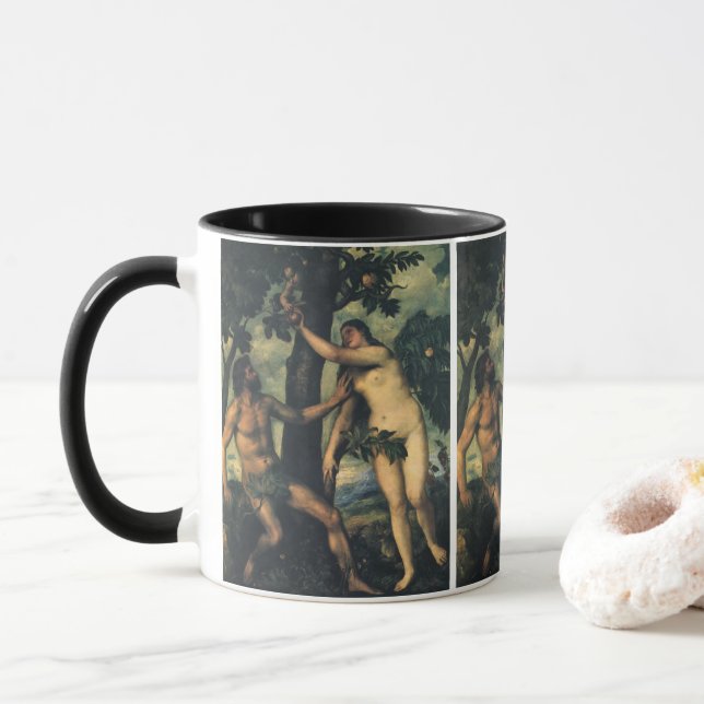 Mug La Chute de l'Homme ; Adam et Ève par Titien (Avec donut)