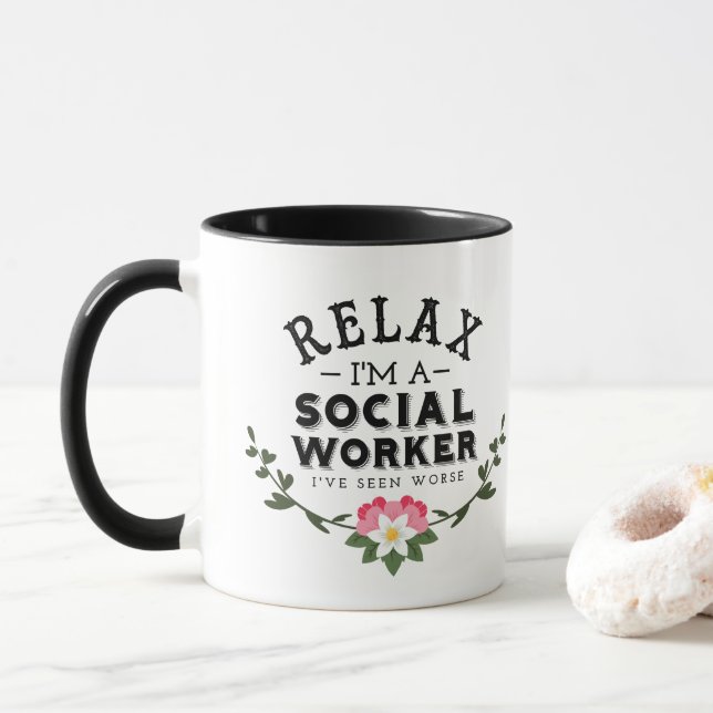 Mug La citation florale de feuille verte rose (Avec donut)