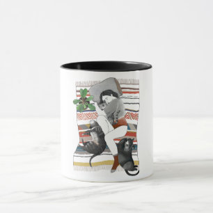 Mug  La fille ment avec trois chats et un plante