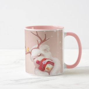 Mug La fille serrant le chien dans les Antlers de renn