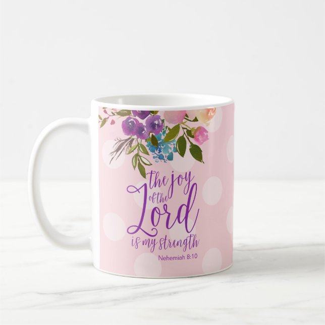 Mug La Joie du Seigneur est Ma Force Florale Rose (Gauche)
