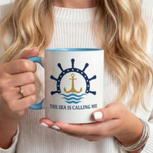 Mug "La mer m'appelle" Ancre nautique et navire