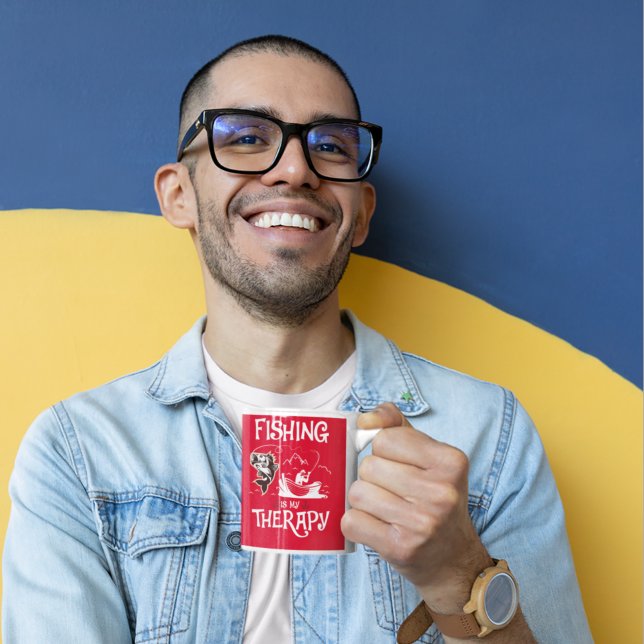 Mug La Pêche Rouge Est Ma Thérapie Ligne Bateau Café M (Créateur téléchargé)