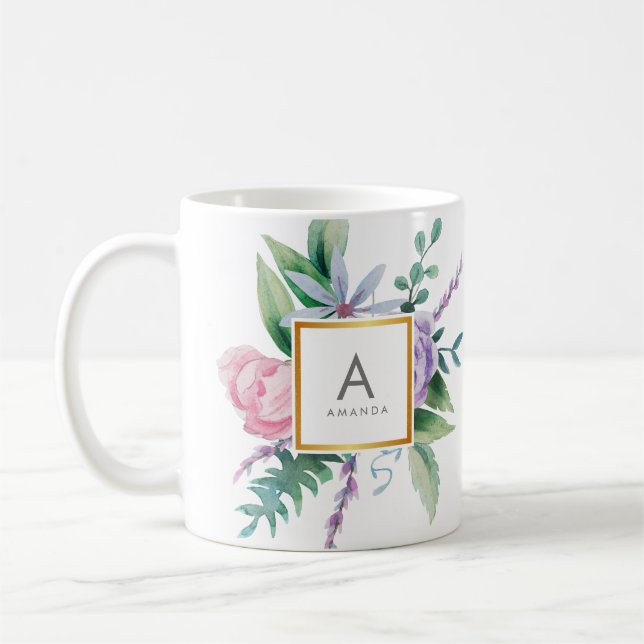 Mug La pivoine pourpre de rose chic d'aquarelle (Gauche)