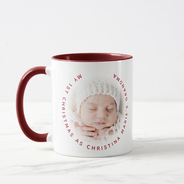 Mug La première photo de la typographie rouge de Noël  (Gauche)