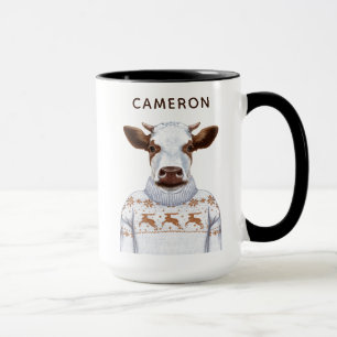 Mug La vache à chandail de Noël   ajoutent votre nom