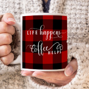 Mug La Vie Arrive Café Aide, Plaid, Monogramme central