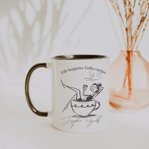 Mug La vie arrive. Le café aide. Monogramme minimalist