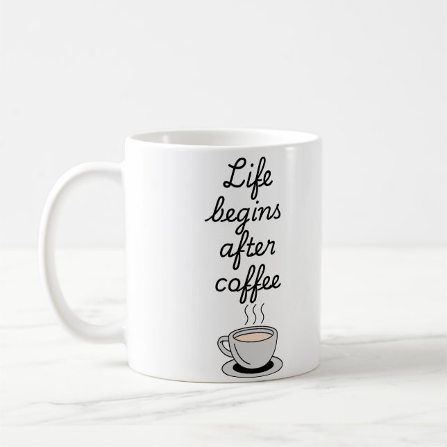 Mug "La vie commence après le café" moderne noir éléga (Gauche)
