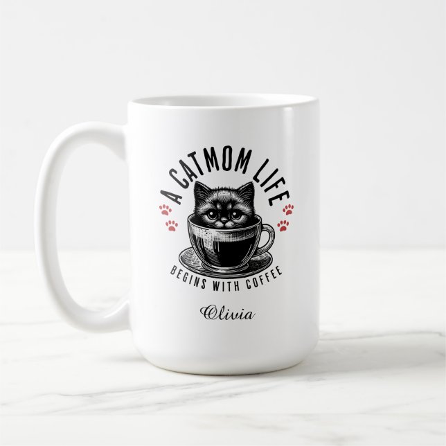 Mug La vie d'une mère de chat commence avec le café, N (Gauche)