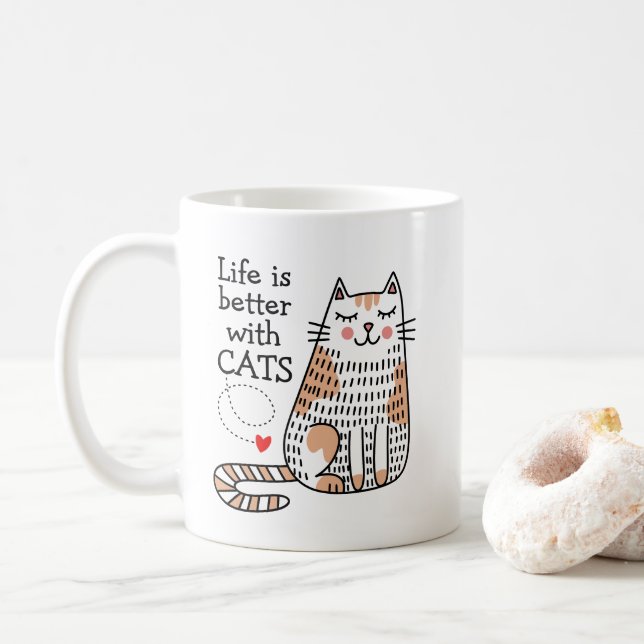 Mug La vie est meilleure avec des chats Doodle (Avec donut)