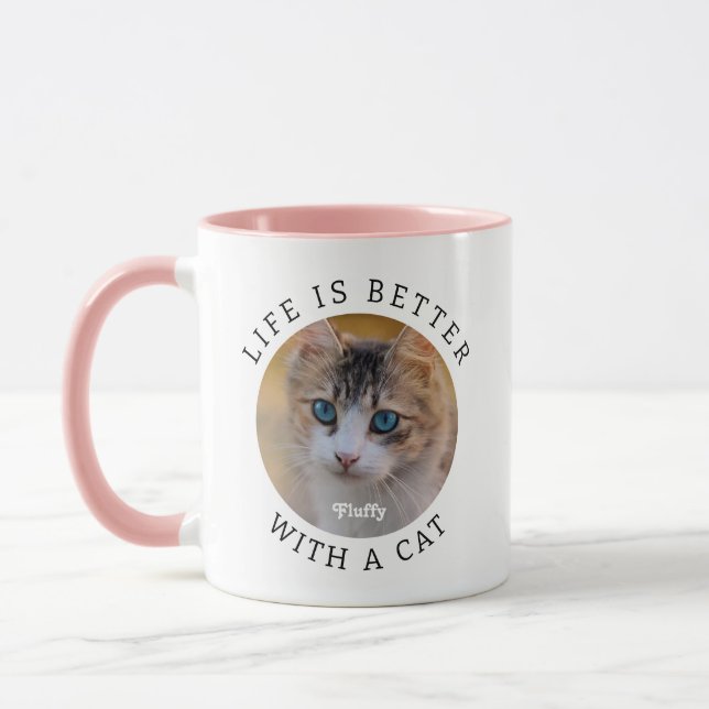 Mug La vie est meilleure avec un chat Ajouter photo et (Gauche)