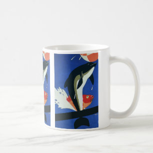 Mug La vie marine vintage, dauphin et poisson rouge