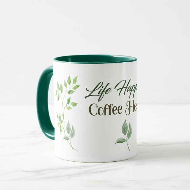 Mug La vie se passe café aide les Feuilles verts (Devant gauche)