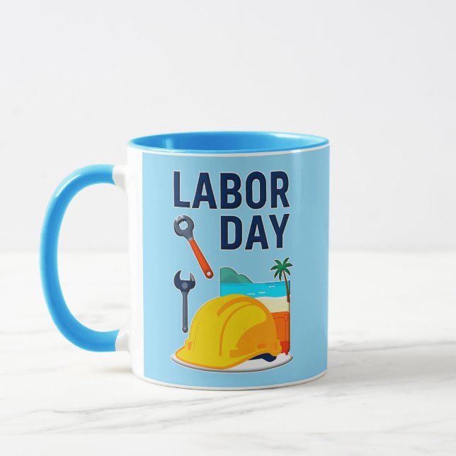 Mug Labor Day Construction Worker Helmet Design (Gauche)