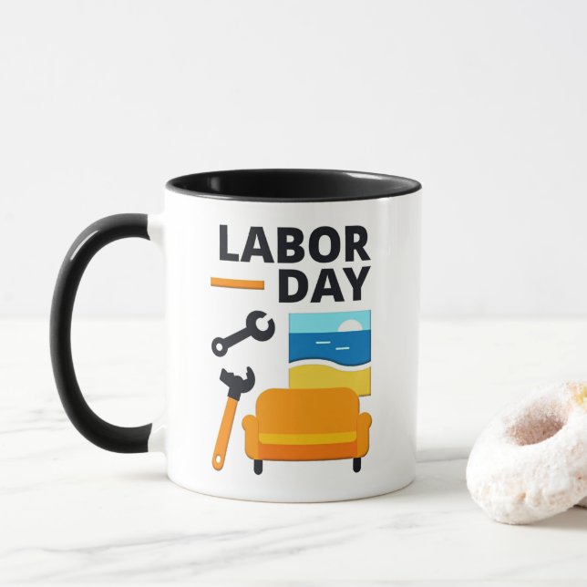 Mug Labor Day Work Hard Relax Design with Tools (Avec donut)