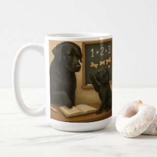 Mug Labrador noir et chiot à l'école