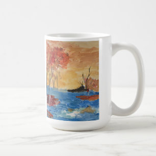 Mug 'Lac et Arbre en Jaune' Art acrylique sur toile
