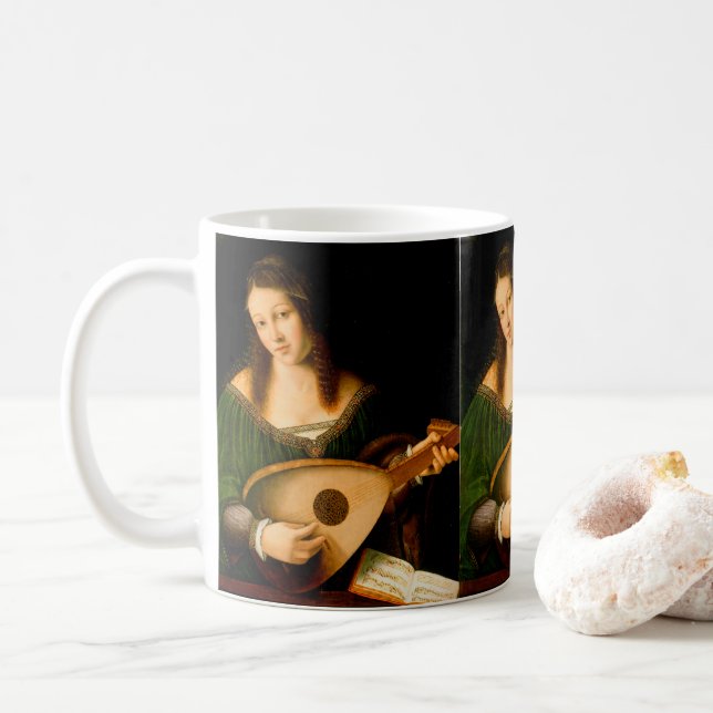 Mug Lady Jouer Lute Art Art Renaissance Peinture (Avec donut)