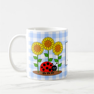 Mug Ladybug avec le Monogramme En vichy bleu des tourn