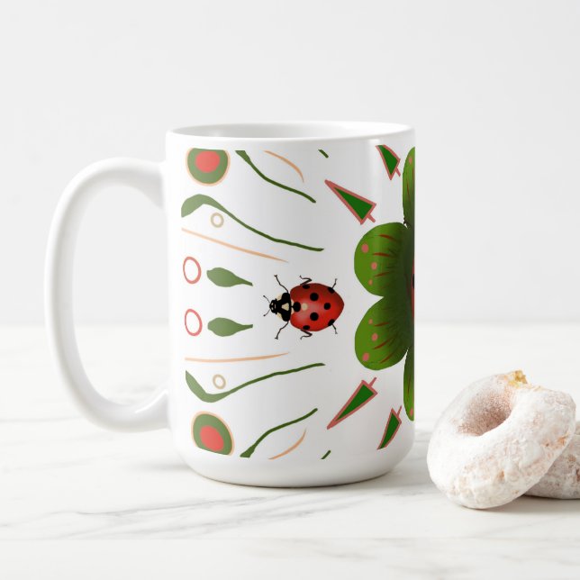 Mug Ladybug - avec rouge, vert sur blanc (Avec donut)