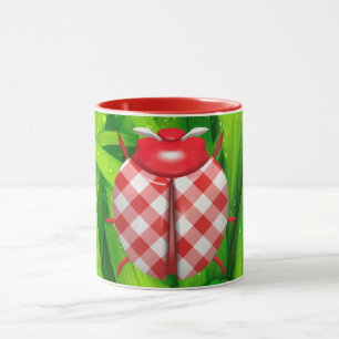 Mug Ladybug grass en vichy vérifier mignon rouge blanc