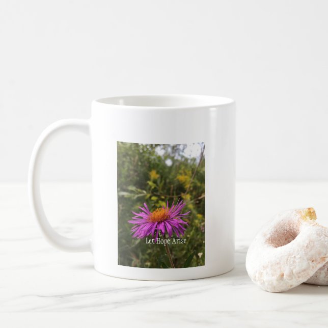 Mug Laisser l'espoir se lever Plutôt Purple Gold Flowe (Avec donut)
