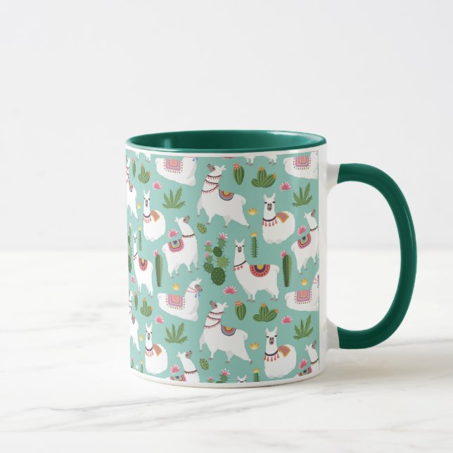 Mug Lamas mignons sur le motif turquoise (Droite)