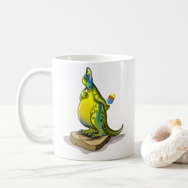 Mug Lambeosaurus Se Possédant Sur Une Échelle De Poids (Avec donut)