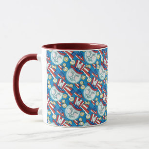 MUG L'AMÉRICANA FOLK ART PATRIOTIQUE HOMME DANS LA LUN