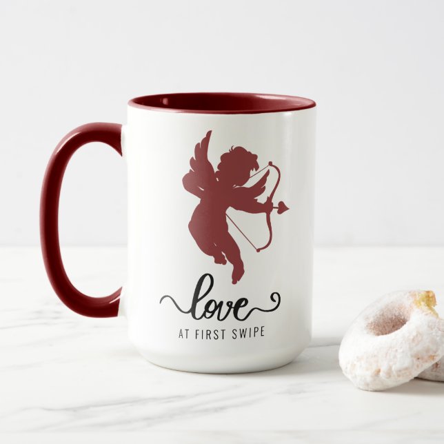 Mug L'amour au premier swipe Cupid Photo Valentine (Avec donut)