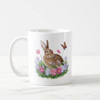 Mug Lapin avec papillon et champ de fleurs