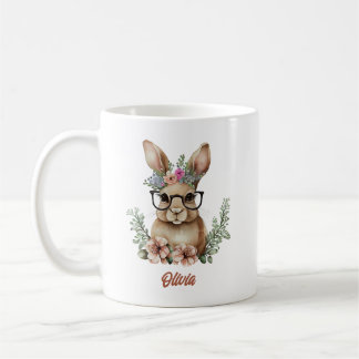 Mug Lapin Avec Verres Fleurs de Couronne aquarelle Des