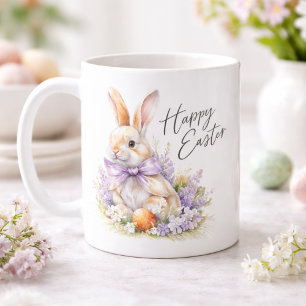 Mug Lapin de Pâques à l'aquarelle Violet Lilas Joyeuse