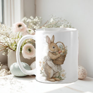 Mug lapin de Pâques avec des fleurs et des œufs de Pâq