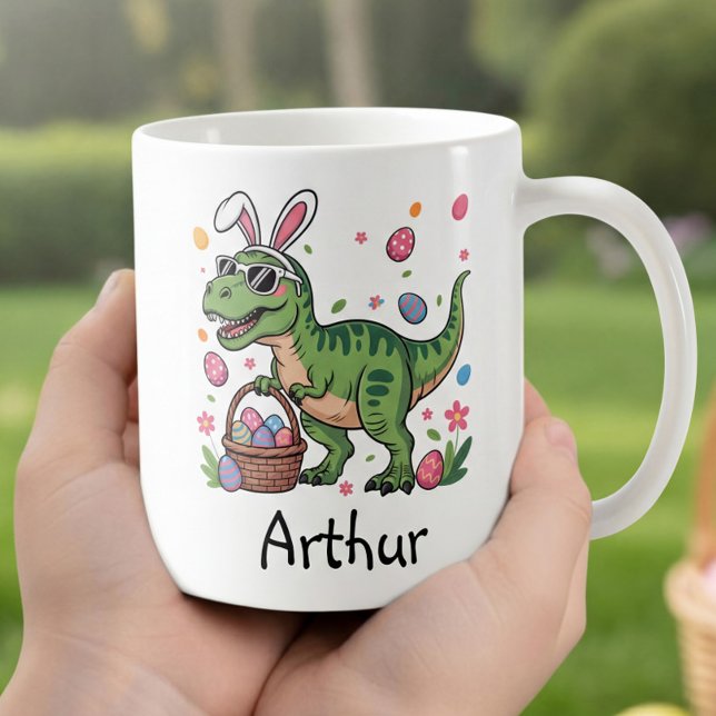 Mug Lapin de Pâques dinosaure personnalisé avec un nom (Créateur téléchargé)