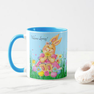 Mug Lapin de Pâques en rose Printemps Fleurs temps Cad